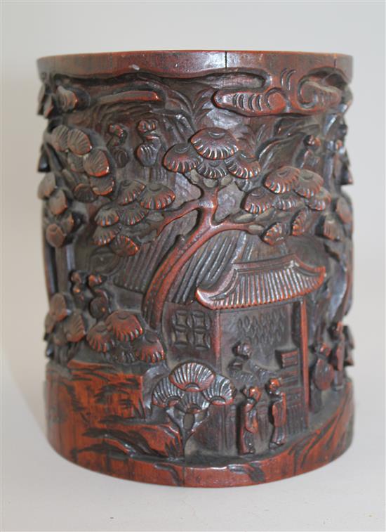 A Chinese bamboo brush pot, 18th / 19th century, height 15.8cm